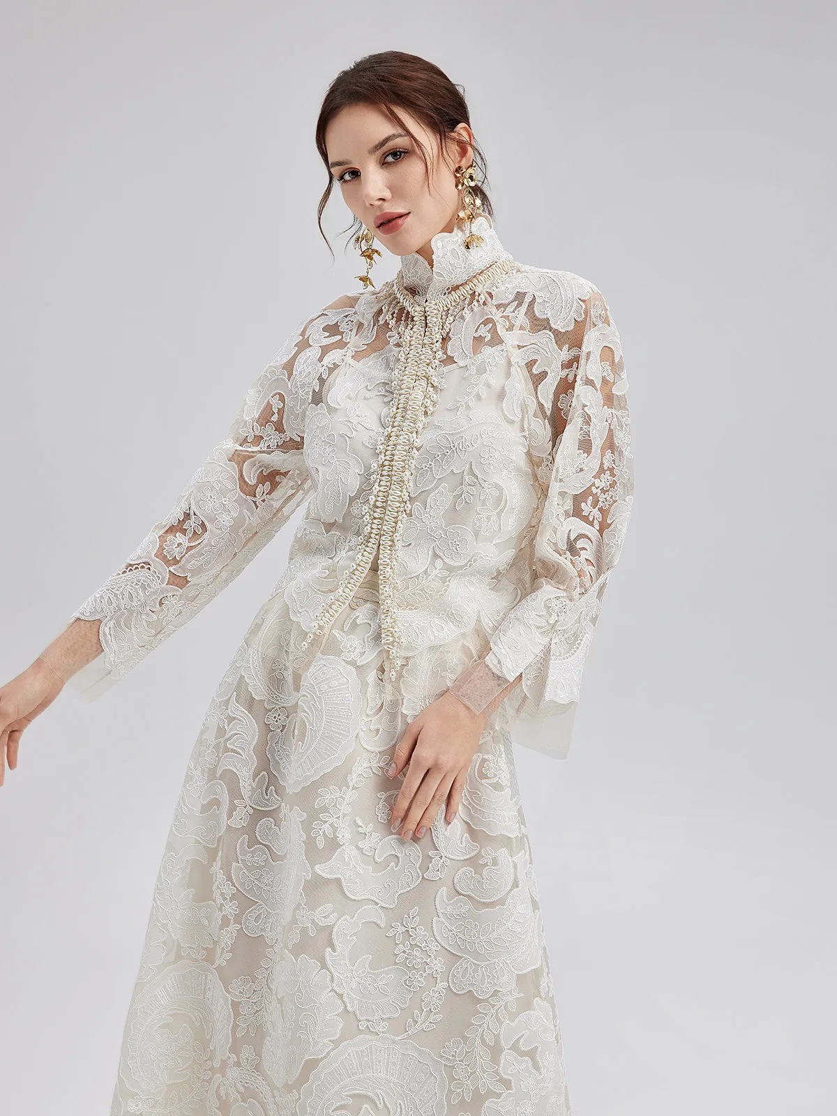 Embroidered Lace & Beaded Dress Set
