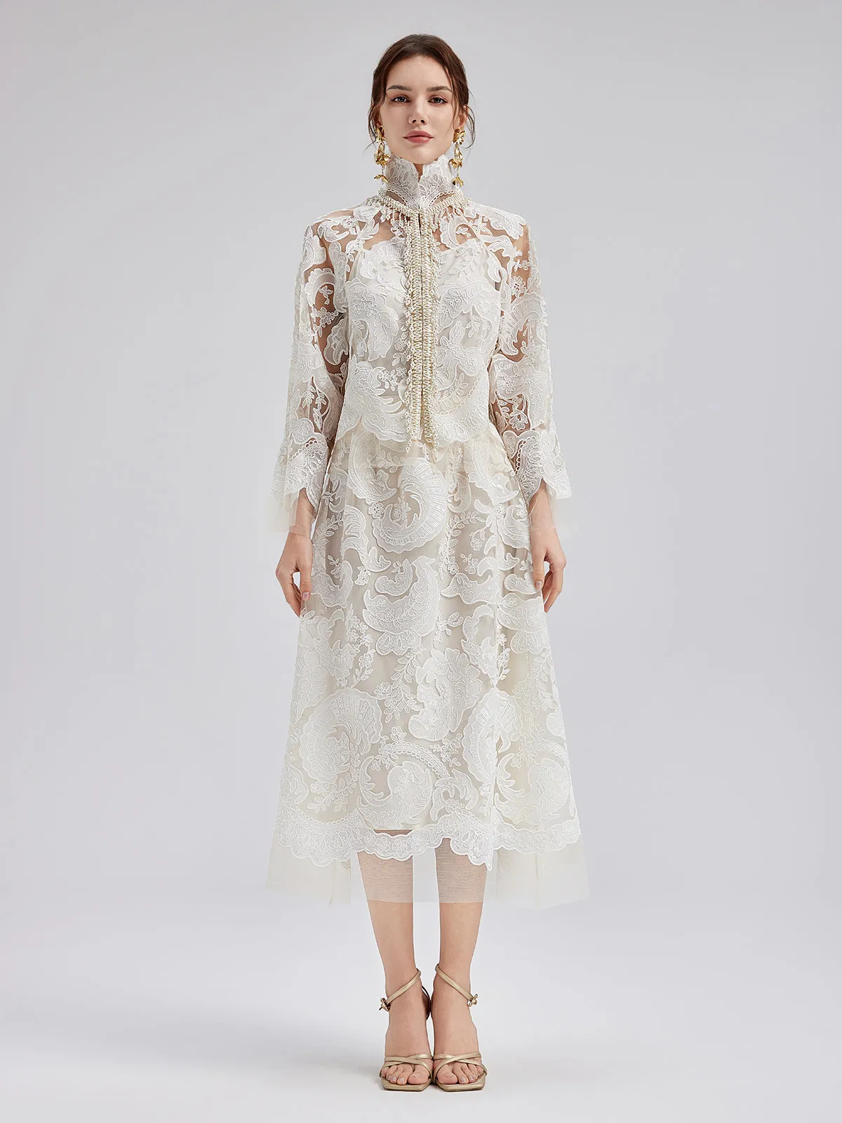 Embroidered Lace & Beaded Dress Set