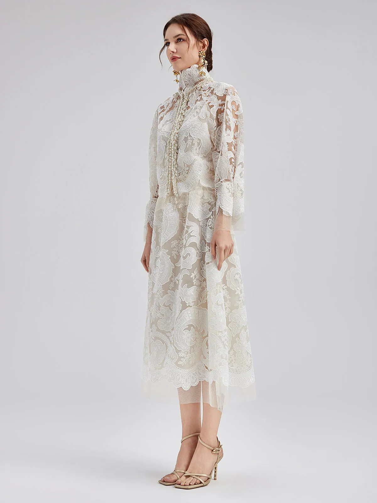 Embroidered Lace & Beaded Dress Set