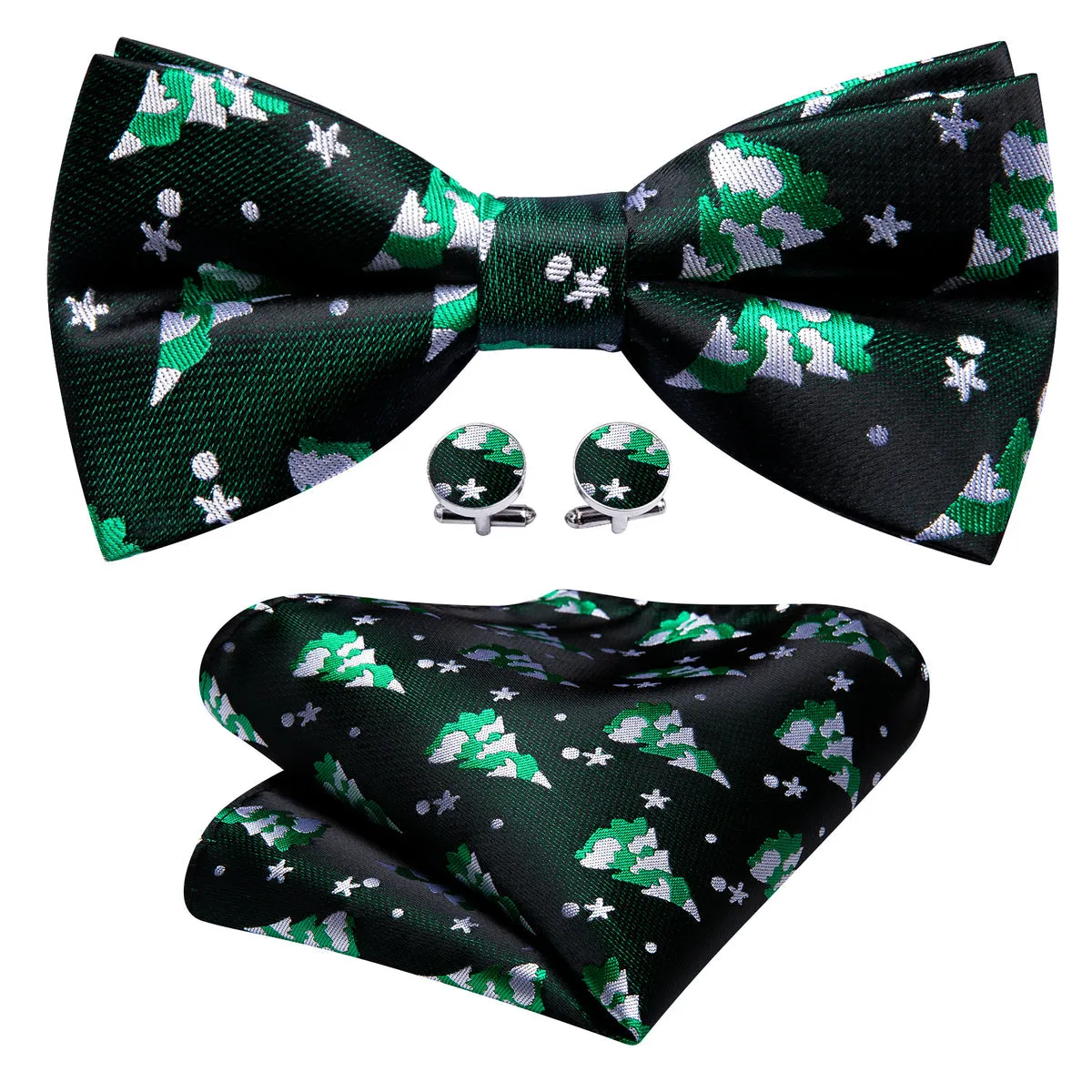 Emerald Green & White Christmas Tree Silk Bow Tie Set