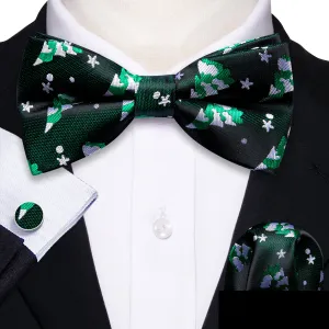 Emerald Green & White Christmas Tree Silk Bow Tie Set
