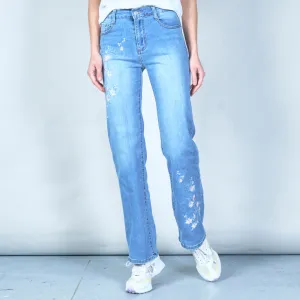 Floral embroidered denim jeans wholesale