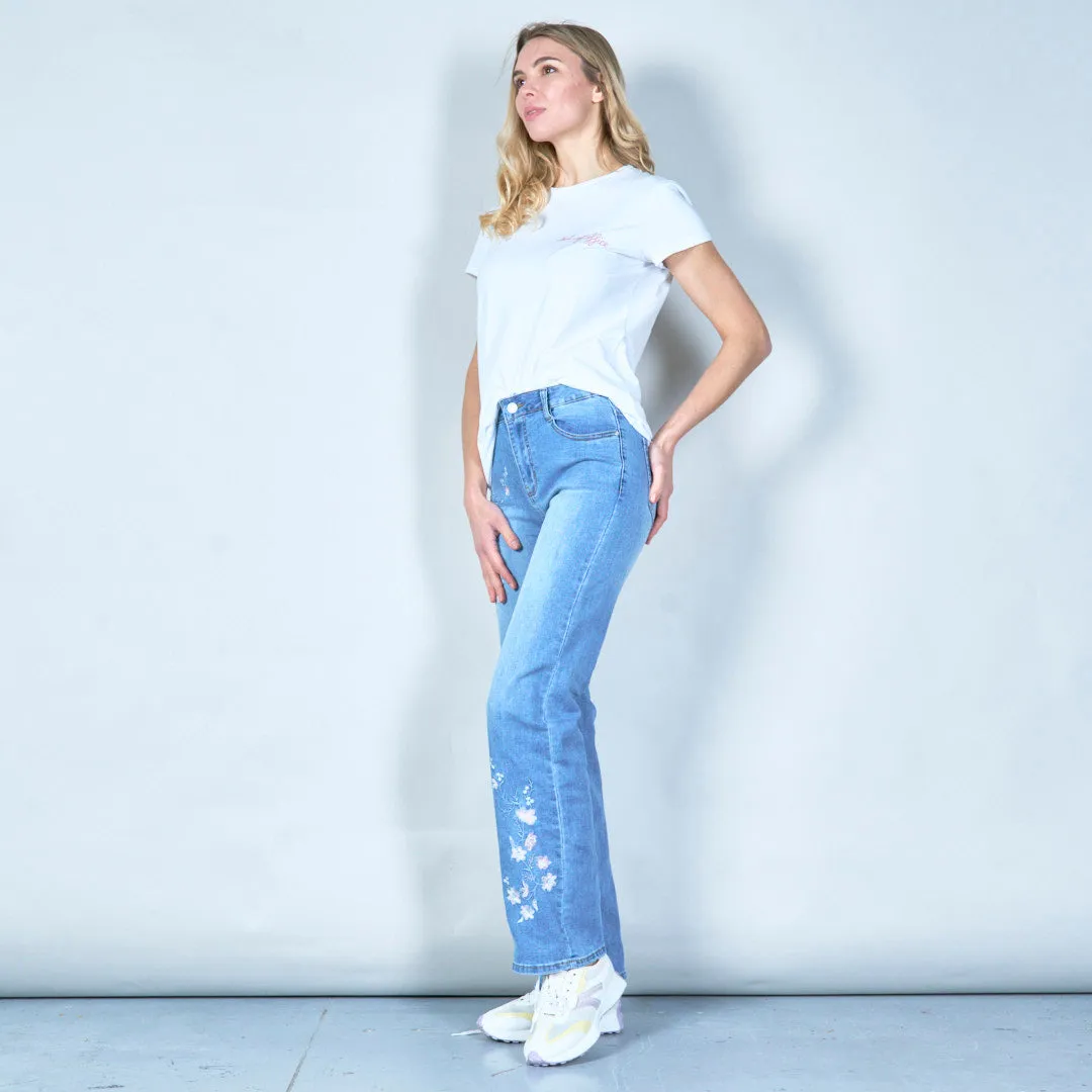 Floral embroidered denim jeans wholesale