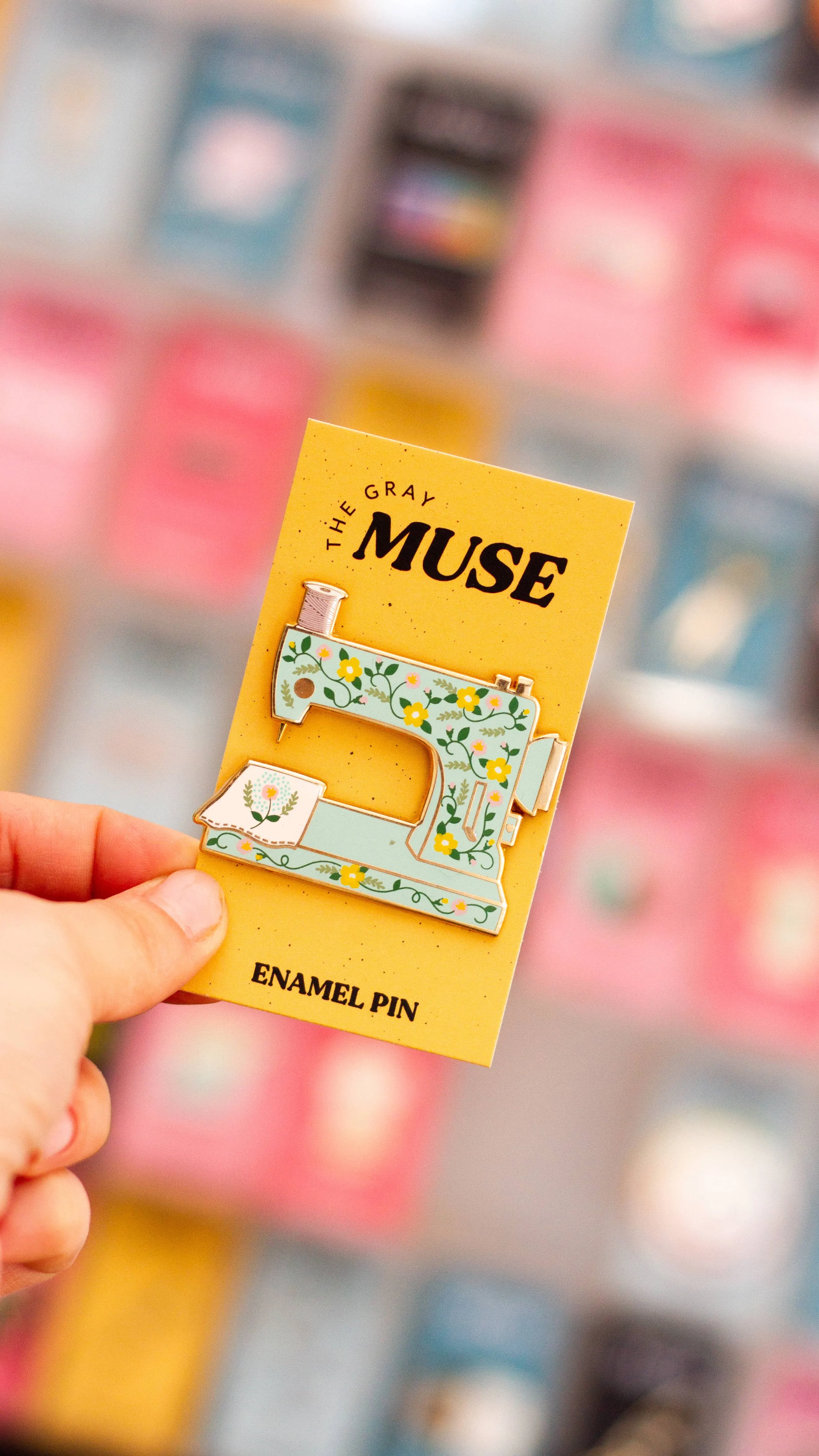 Floral Sewing Machine Enamel Pin Turquoise
