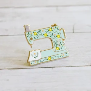 Floral Sewing Machine Enamel Pin Turquoise