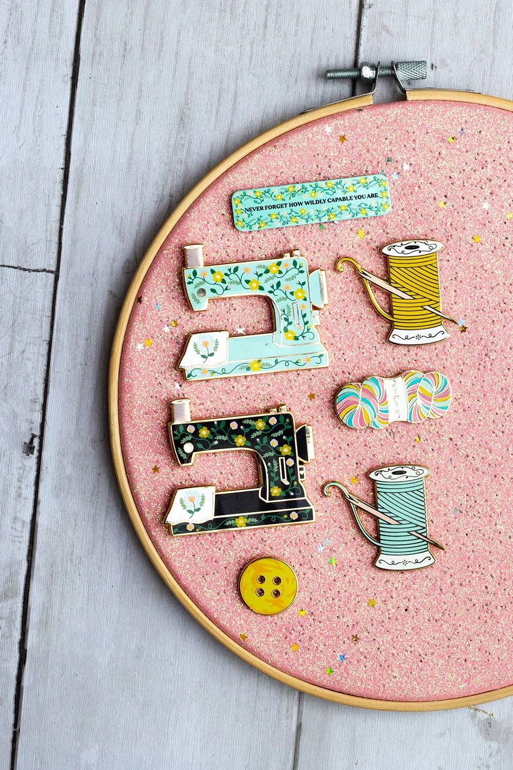 Floral Sewing Machine Enamel Pin Turquoise
