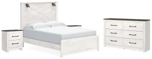 Gerridan Queen Panel Bed with Dresser and 2 Nightstands in White/Gray