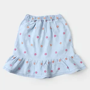 Girls Denim Skirt Denim Floral - Ice Blue