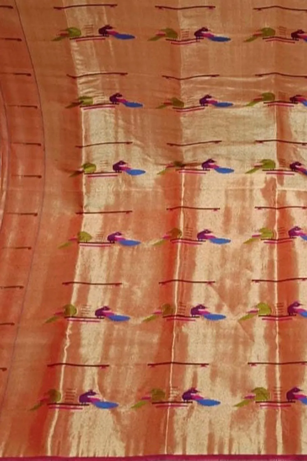 Golden Paithani Handloom Silk Brocade Blouse Fabric