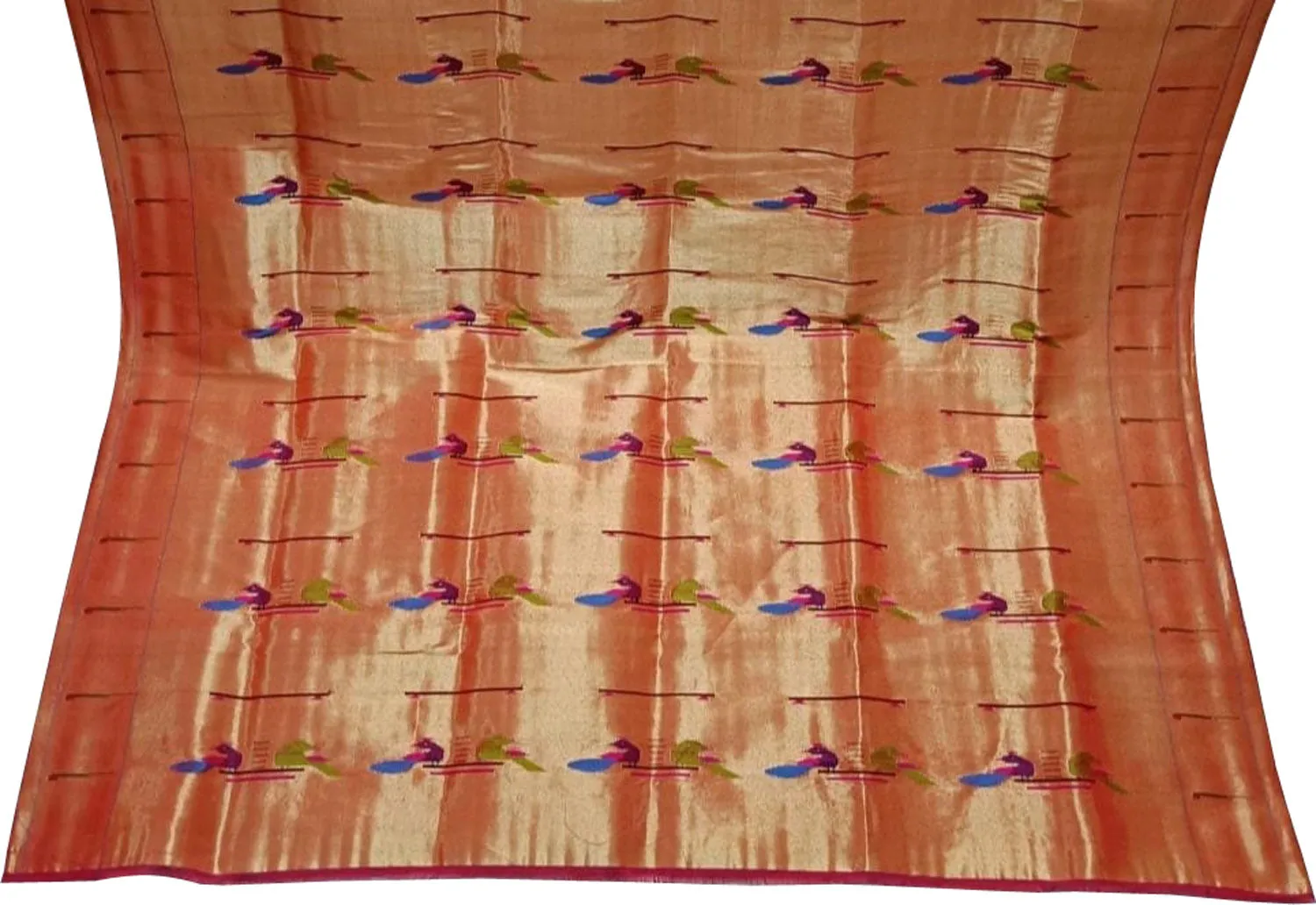 Golden Paithani Handloom Silk Brocade Blouse Fabric
