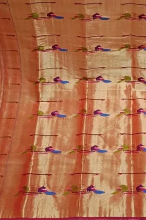 Golden Paithani Handloom Silk Brocade Blouse Fabric