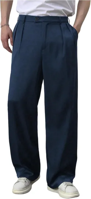 GORGLITTER Men's Baggy Wide Leg Dress Pant Straight Leg Suit Pant Lightweight Modern Fit Business Trousers