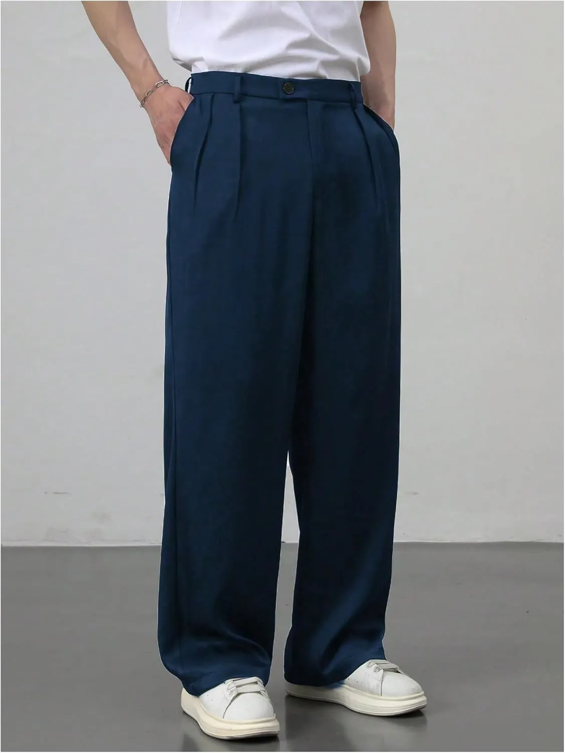 GORGLITTER Men's Baggy Wide Leg Dress Pant Straight Leg Suit Pant Lightweight Modern Fit Business Trousers