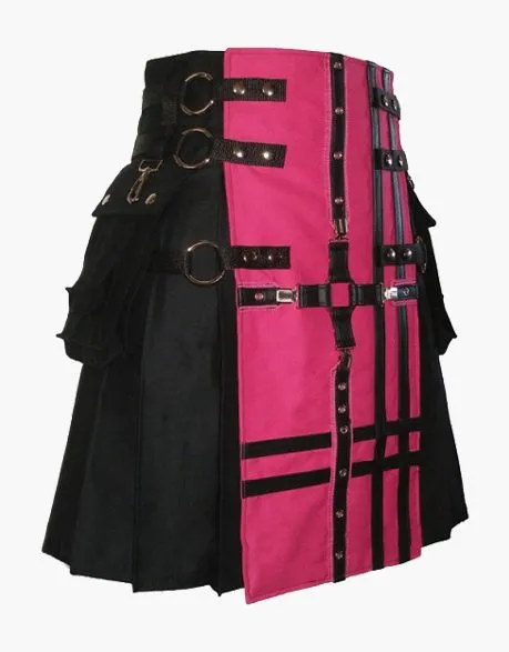 Gothic utility kilt in black and pink