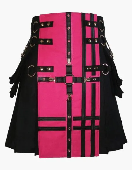 Gothic utility kilt in black and pink