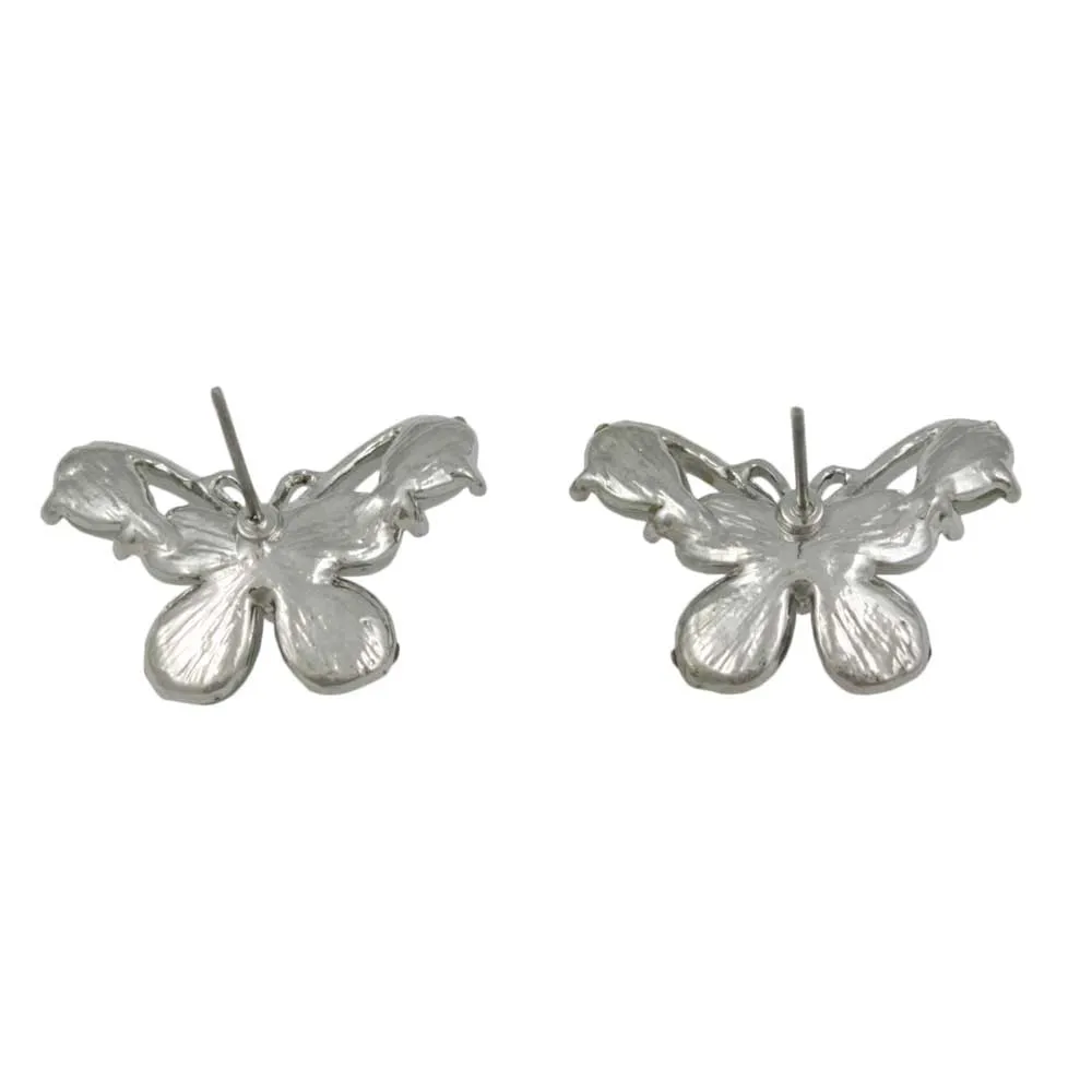 Gray Cats Eye Butterfly Edged with Crystals Pierced Earring - REC418