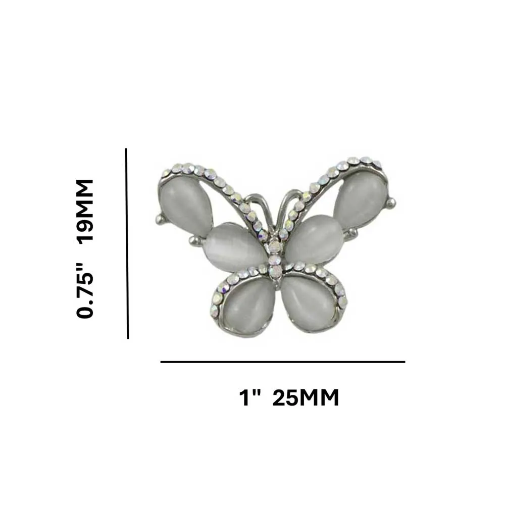 Gray Cats Eye Butterfly Edged with Crystals Pierced Earring - REC418