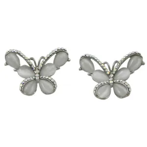 Gray Cats Eye Butterfly Edged with Crystals Pierced Earring - REC418