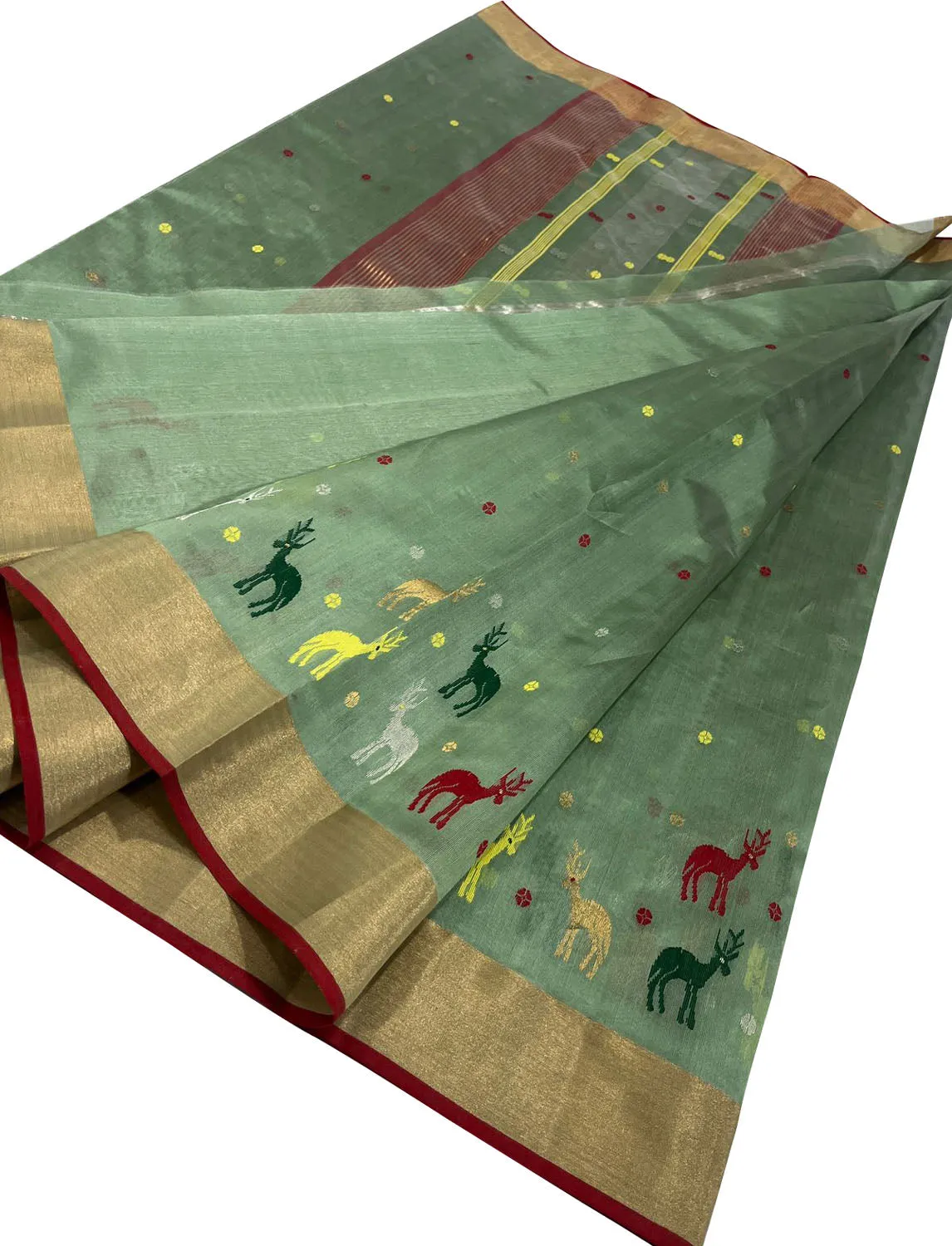 Green Chanderi Handloom Pure Katan Silk Saree - Elegant and Luxurious