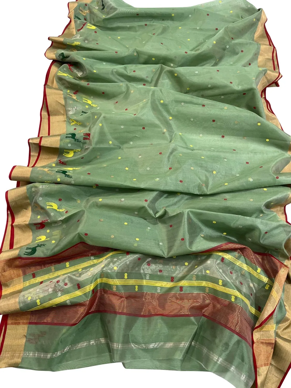 Green Chanderi Handloom Pure Katan Silk Saree - Elegant and Luxurious