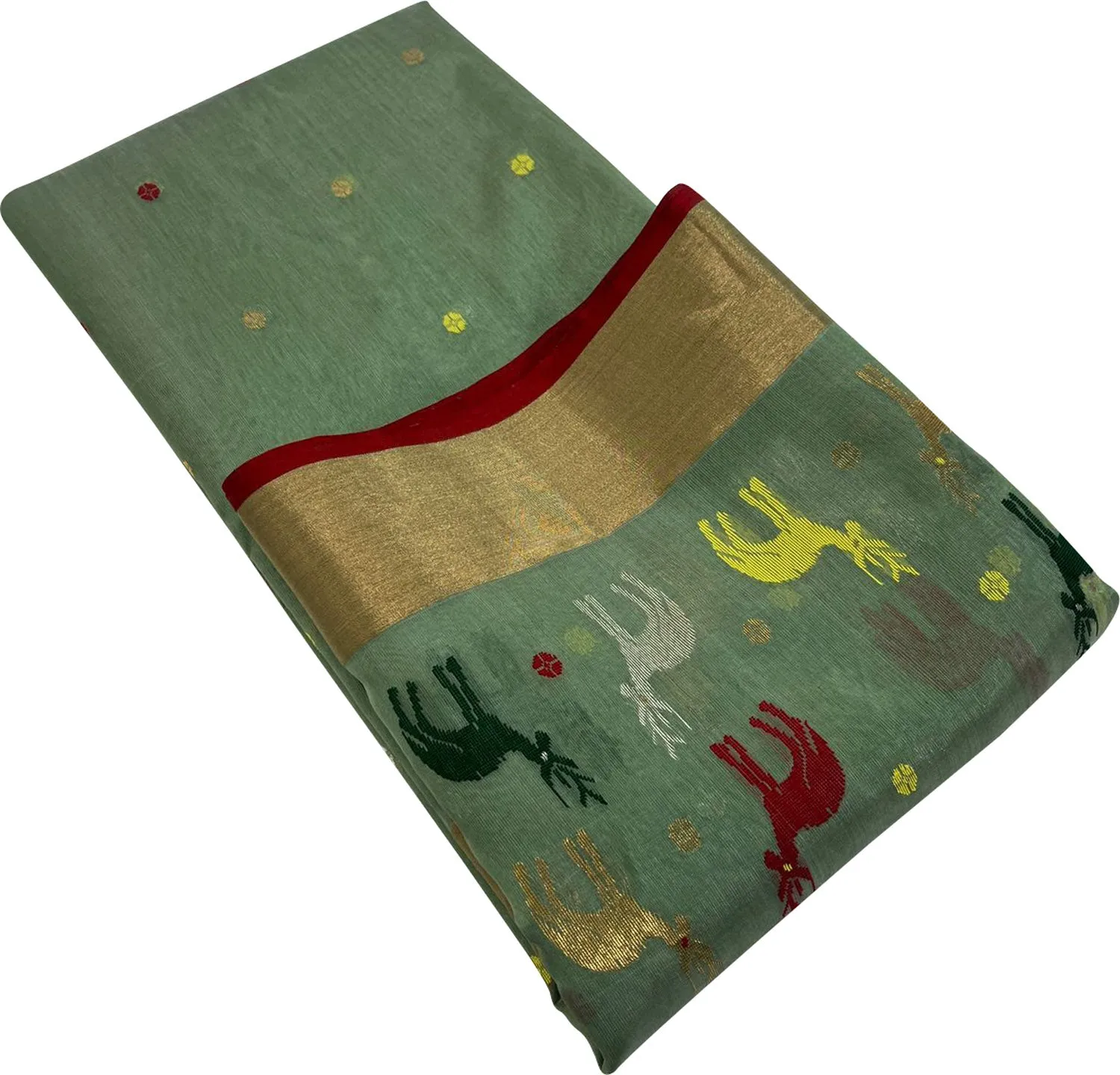 Green Chanderi Handloom Pure Katan Silk Saree - Elegant and Luxurious