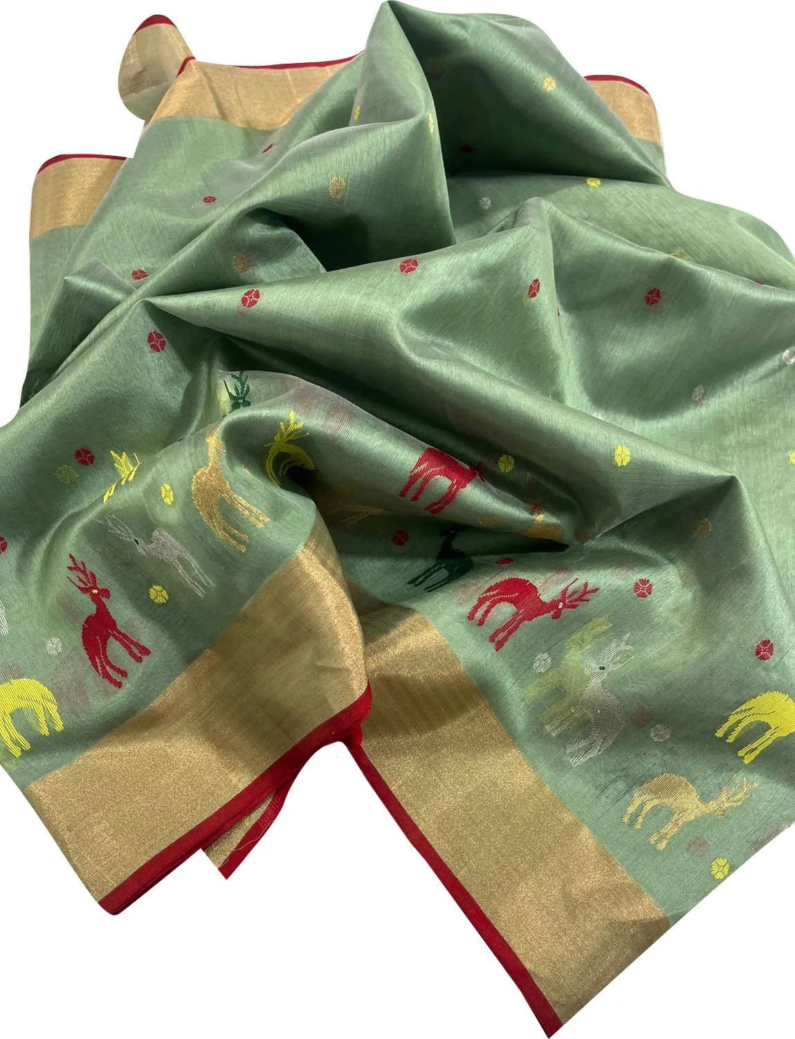 Green Chanderi Handloom Pure Katan Silk Saree - Elegant and Luxurious