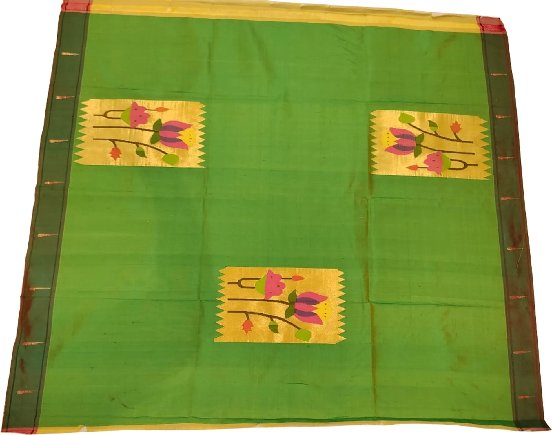Green Paithani Handloom Pure Silk Blouse Fabric