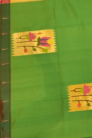 Green Paithani Handloom Pure Silk Blouse Fabric