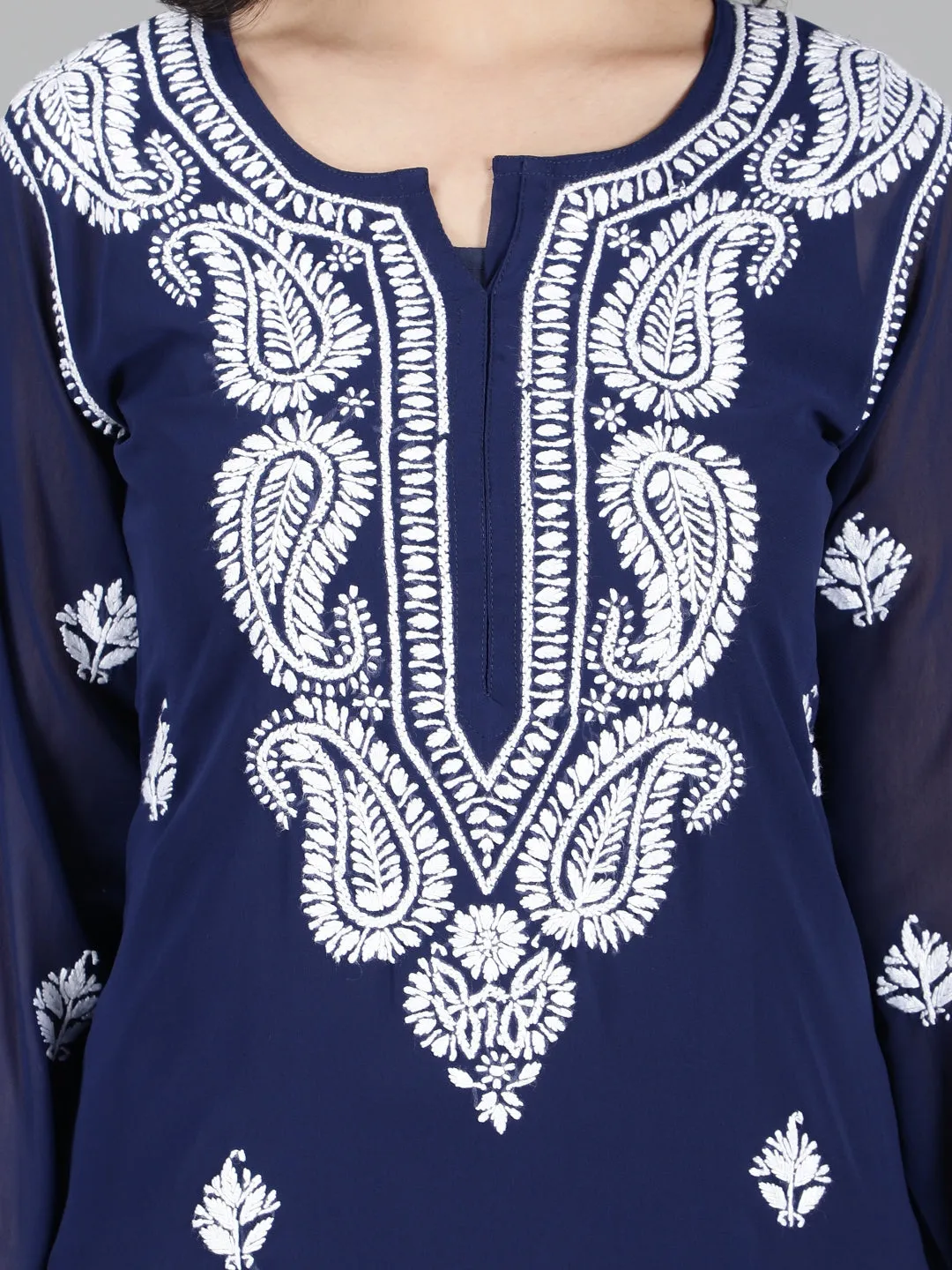 Hand Embroidered Navy Blue Chikankari Kurta