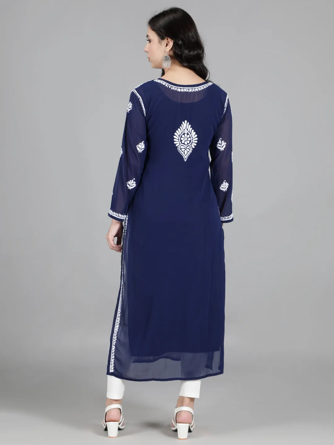 Hand Embroidered Navy Blue Chikankari Kurta