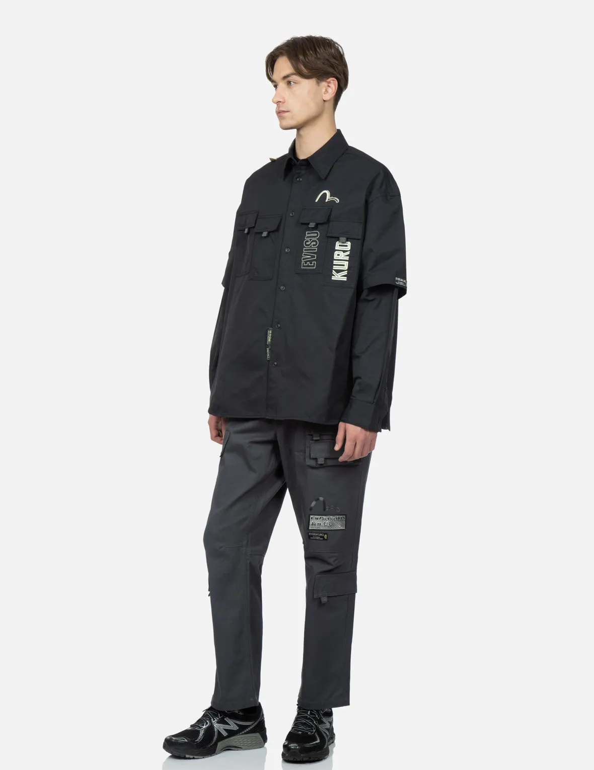Logo Print Multi Pocket Mock 2-in-1 Shirt