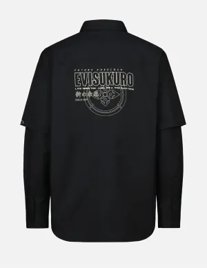 Logo Print Multi Pocket Mock 2-in-1 Shirt