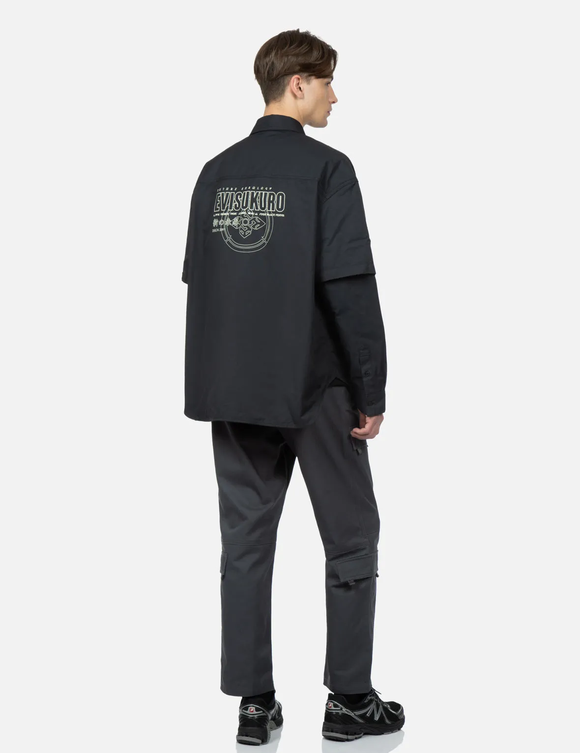 Logo Print Multi Pocket Mock 2-in-1 Shirt