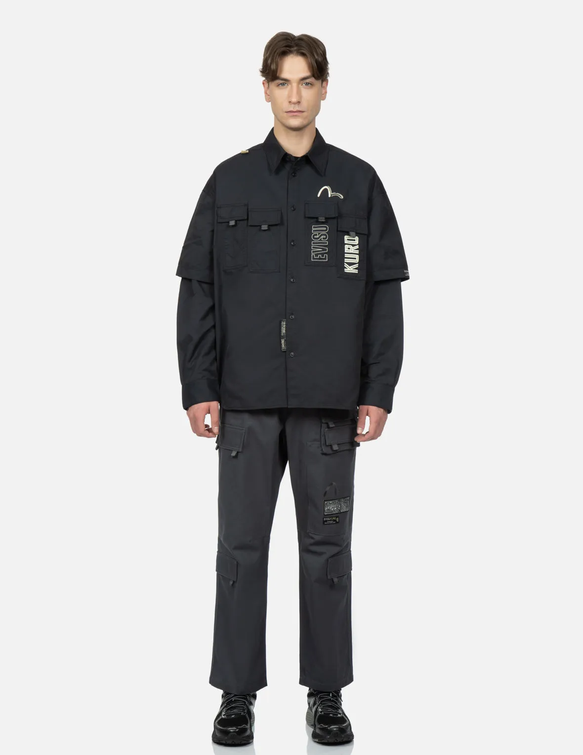 Logo Print Multi Pocket Mock 2-in-1 Shirt