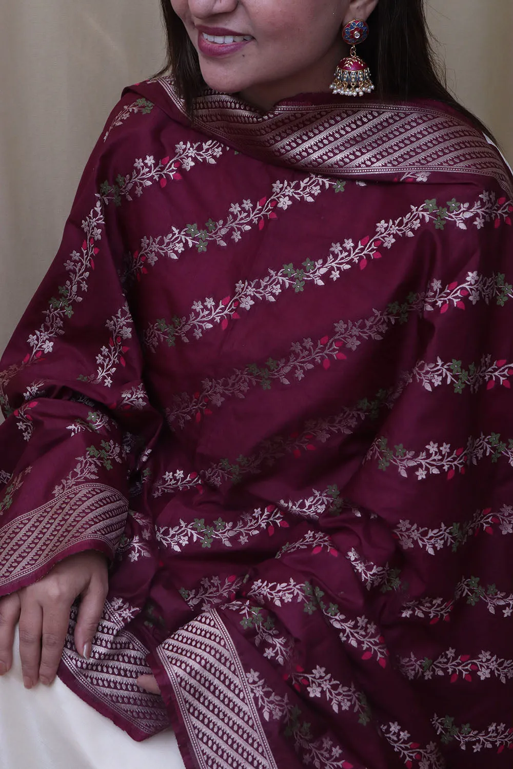 Maroon Banarasi Silk Dupatta - Elegant Ethnic Accessory