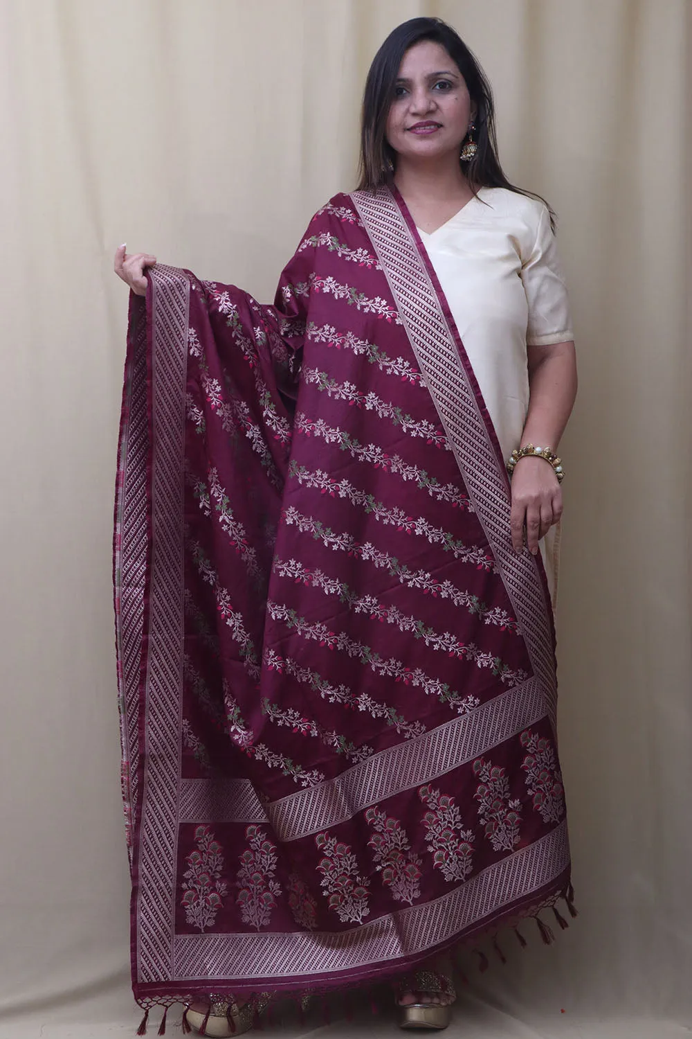 Maroon Banarasi Silk Dupatta - Elegant Ethnic Accessory