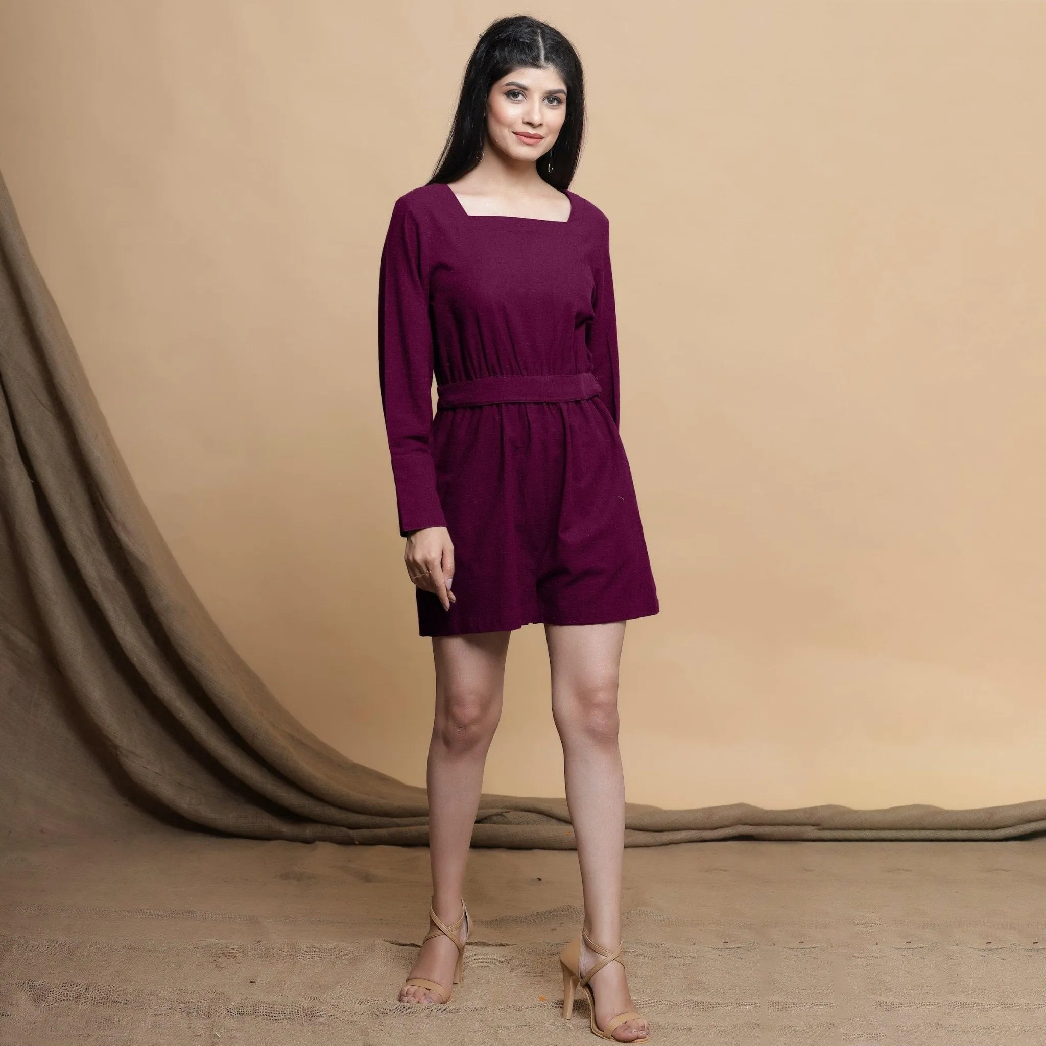 Mulberry Cotton Square Neck Gathered Romper