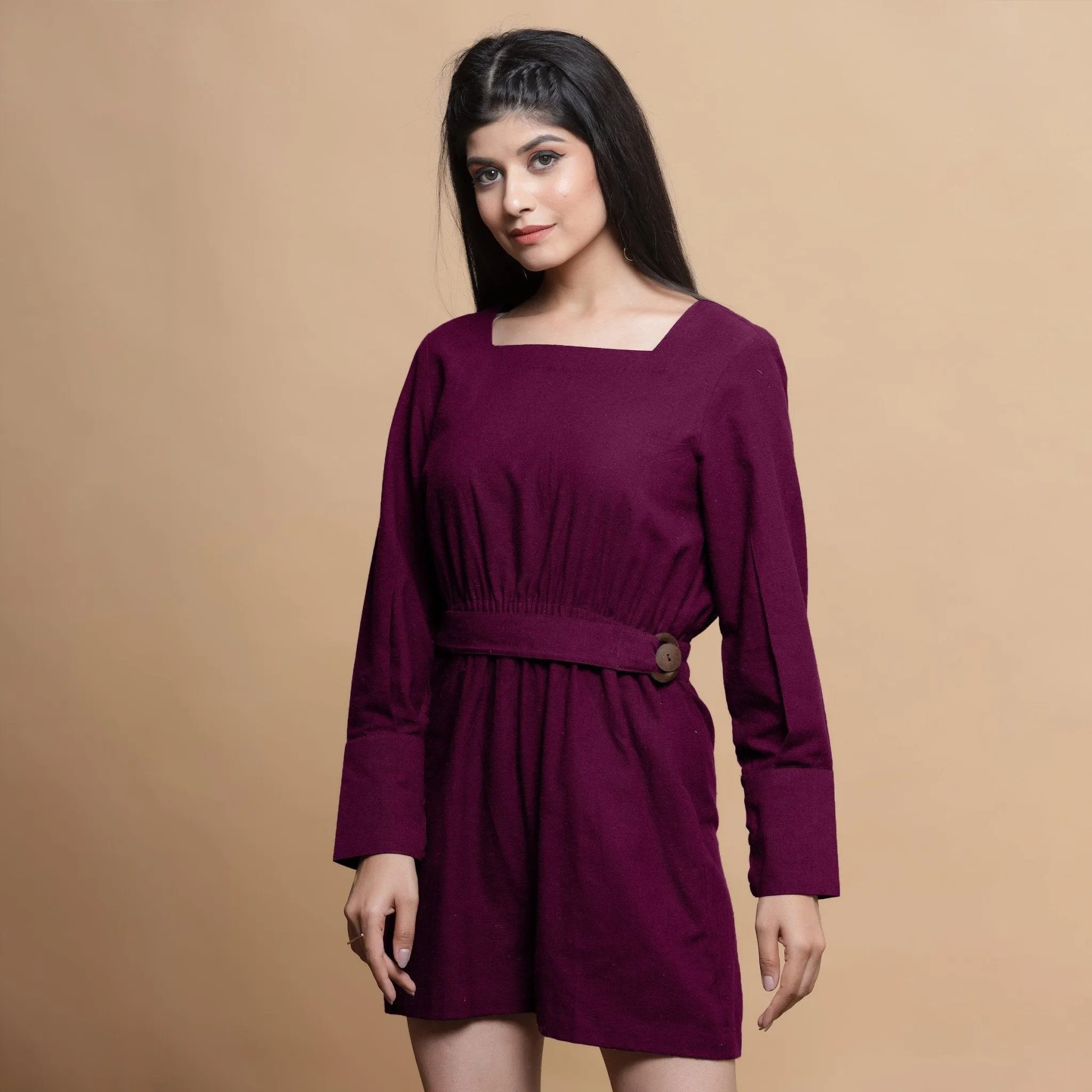 Mulberry Cotton Square Neck Gathered Romper