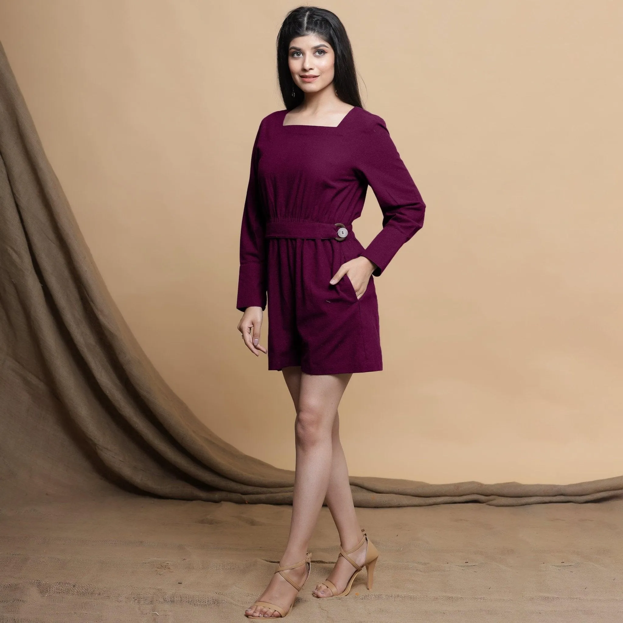 Mulberry Cotton Square Neck Gathered Romper