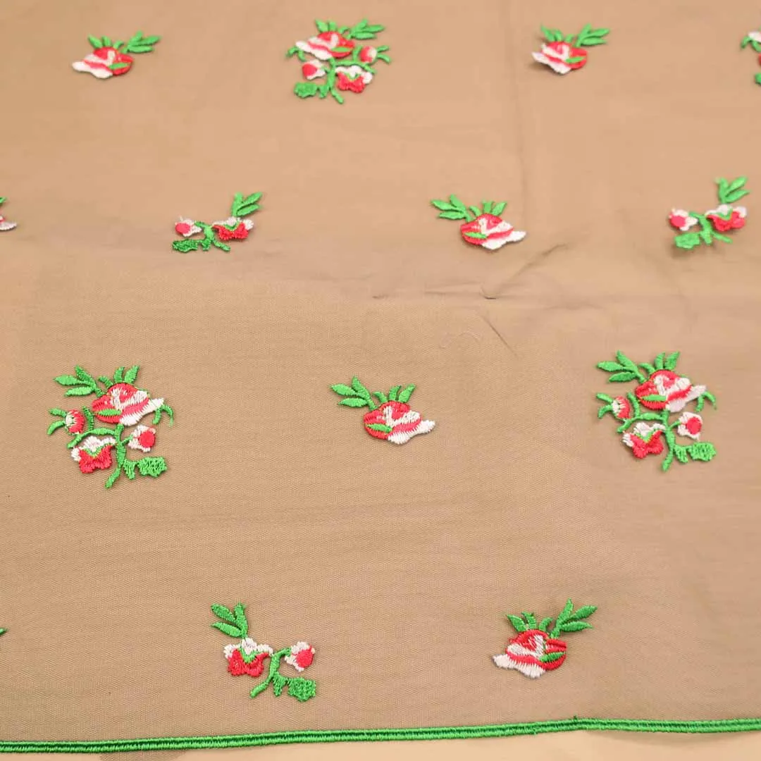 Multicolor Floral Embroidered Tulle Fabric