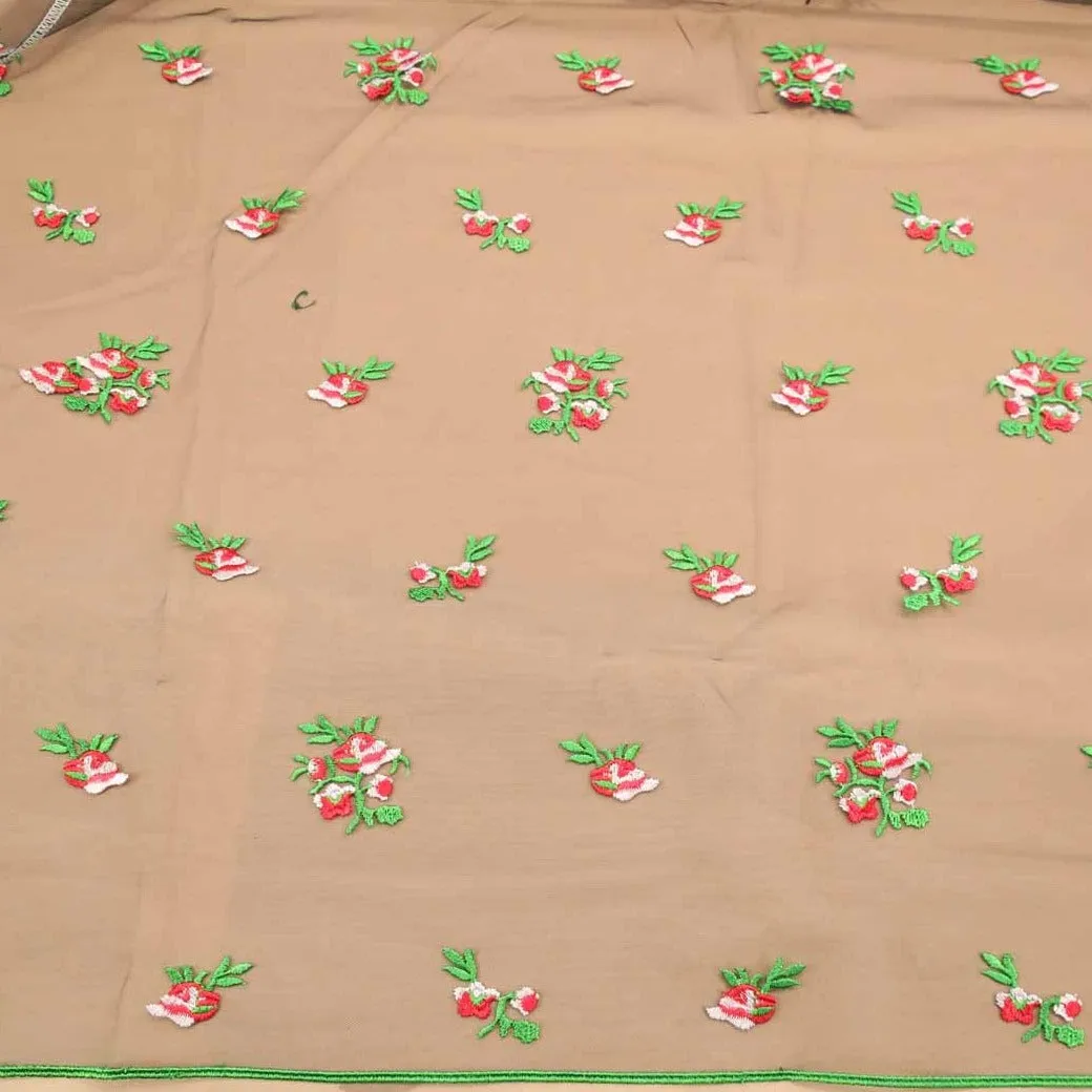 Multicolor Floral Embroidered Tulle Fabric