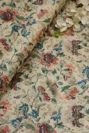 Pastel Kalamkari Tussar Silk Fabric - Digital Print (1 Mtr)