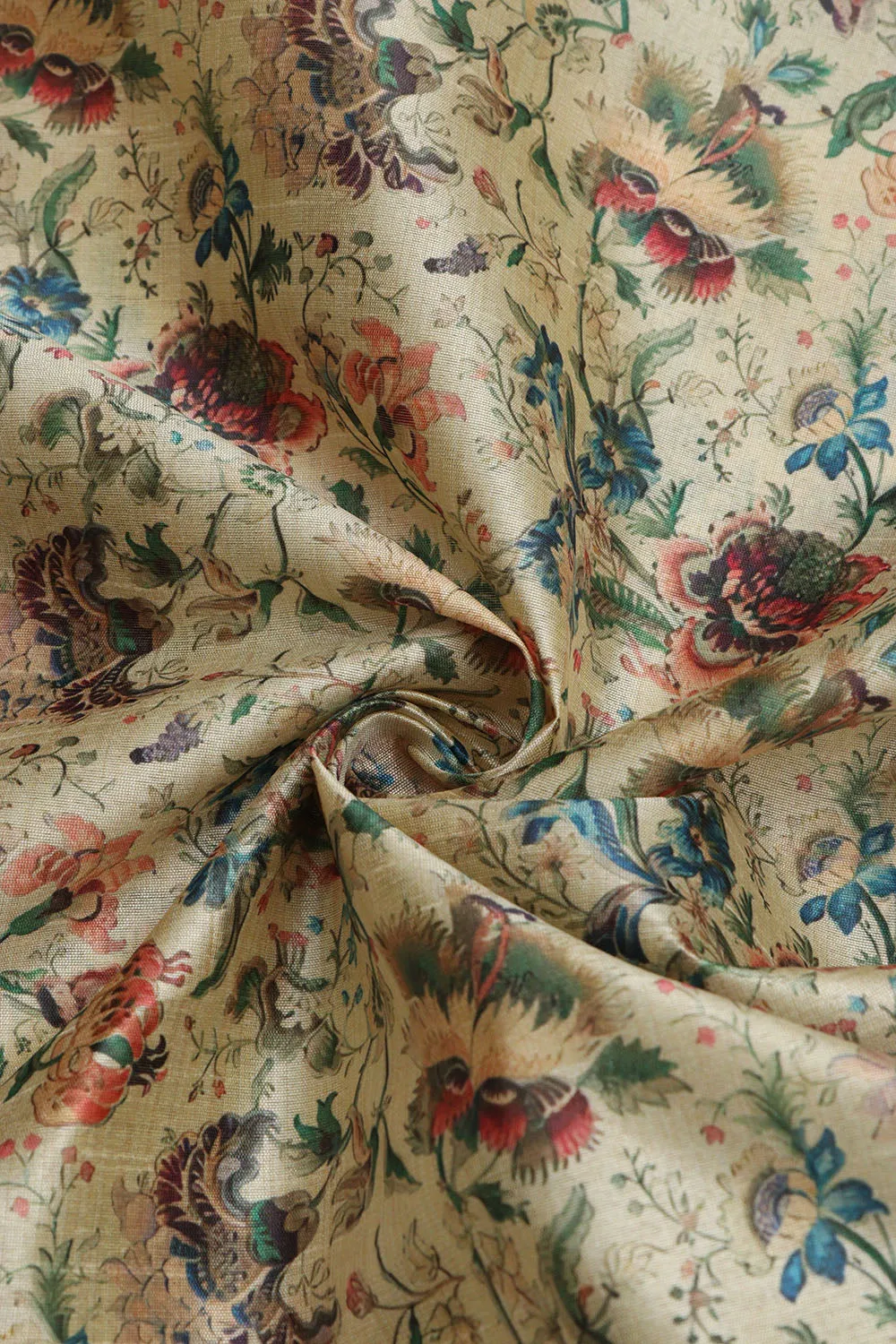 Pastel Kalamkari Tussar Silk Fabric - Digital Print (1 Mtr)