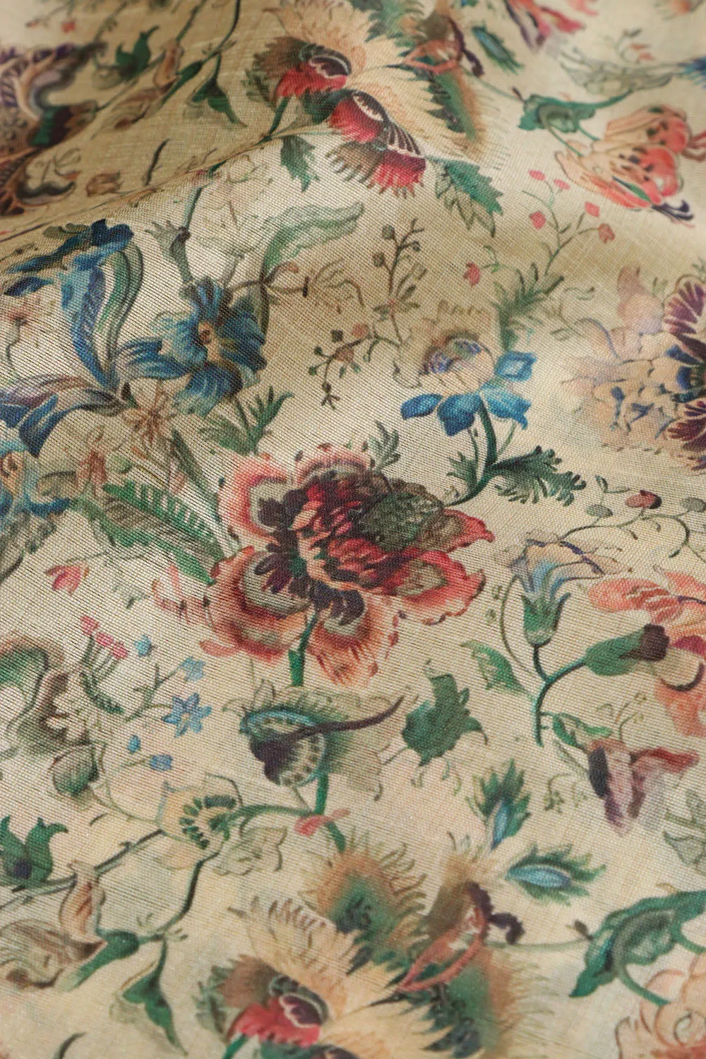 Pastel Kalamkari Tussar Silk Fabric - Digital Print (1 Mtr)