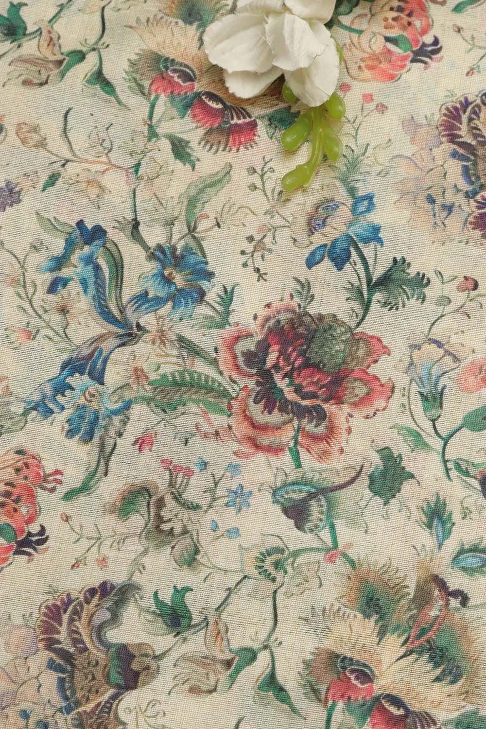 Pastel Kalamkari Tussar Silk Fabric - Digital Print (1 Mtr)
