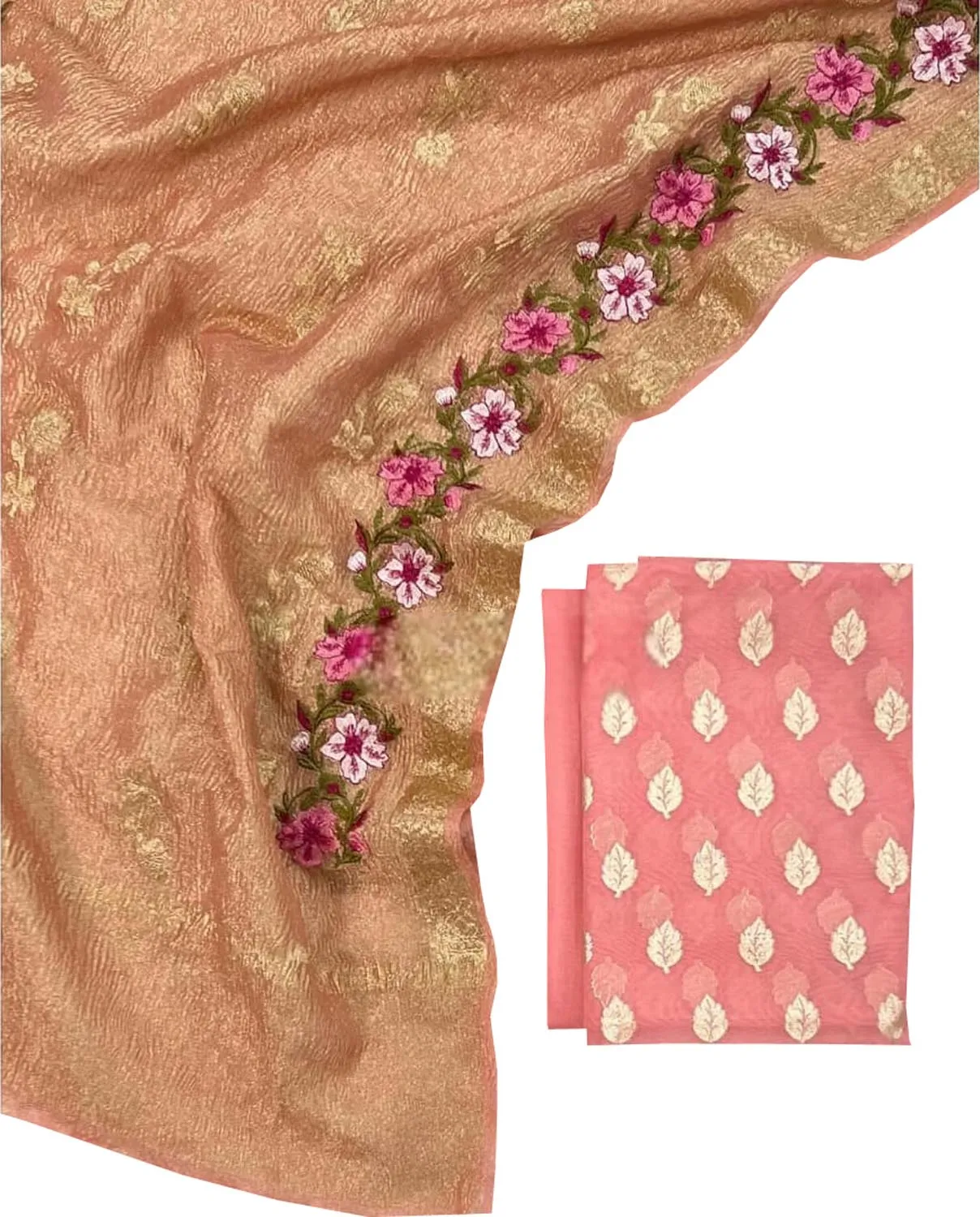 Pink Banarasi Chanderi Silk Suit Set with Embroidered Dupatta