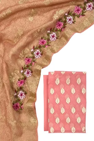 Pink Banarasi Chanderi Silk Suit Set with Embroidered Dupatta