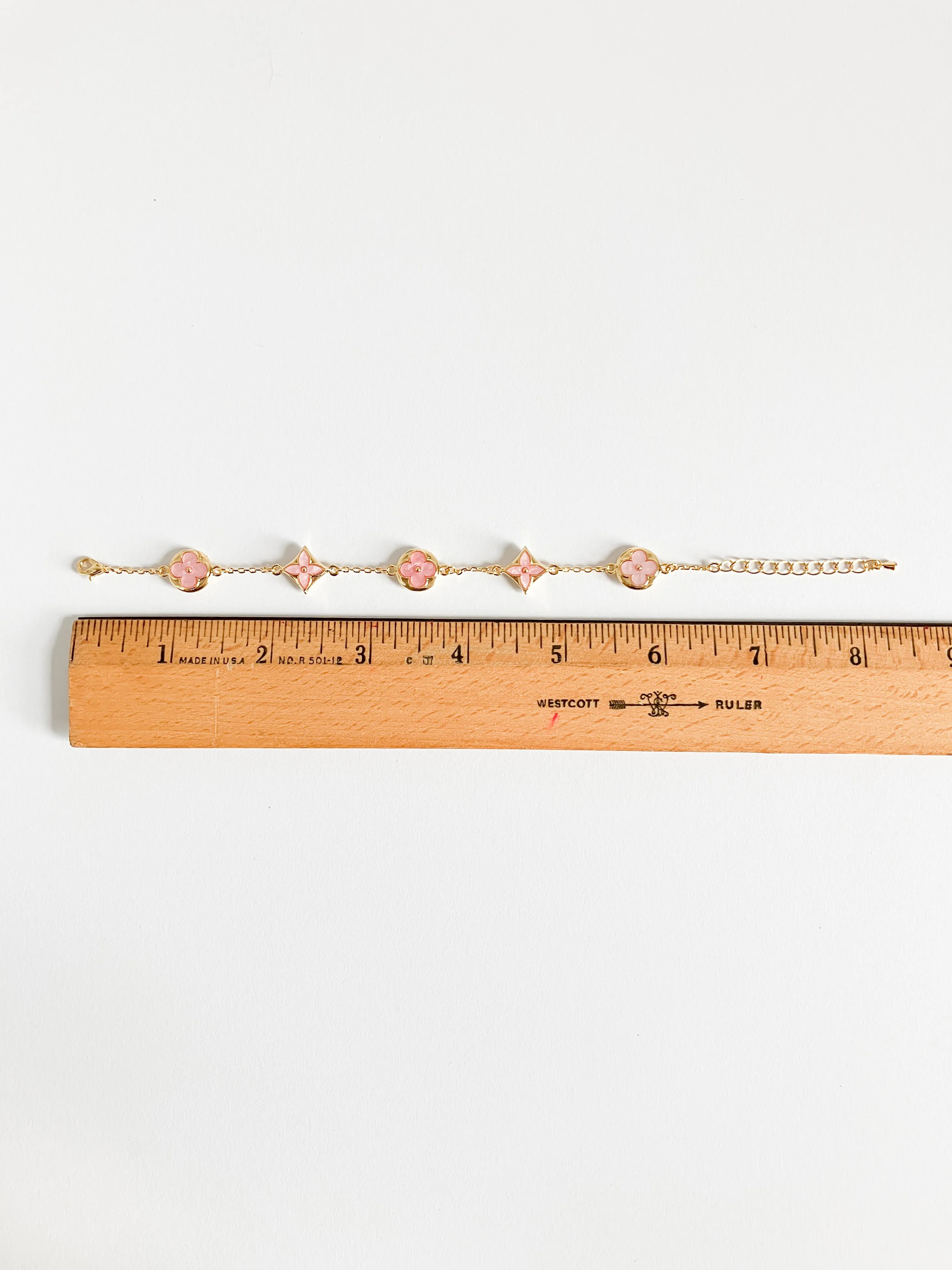 Pink Mother of Pearl Moonflower and Starflower Bracelet