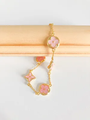 Pink Mother of Pearl Moonflower and Starflower Bracelet