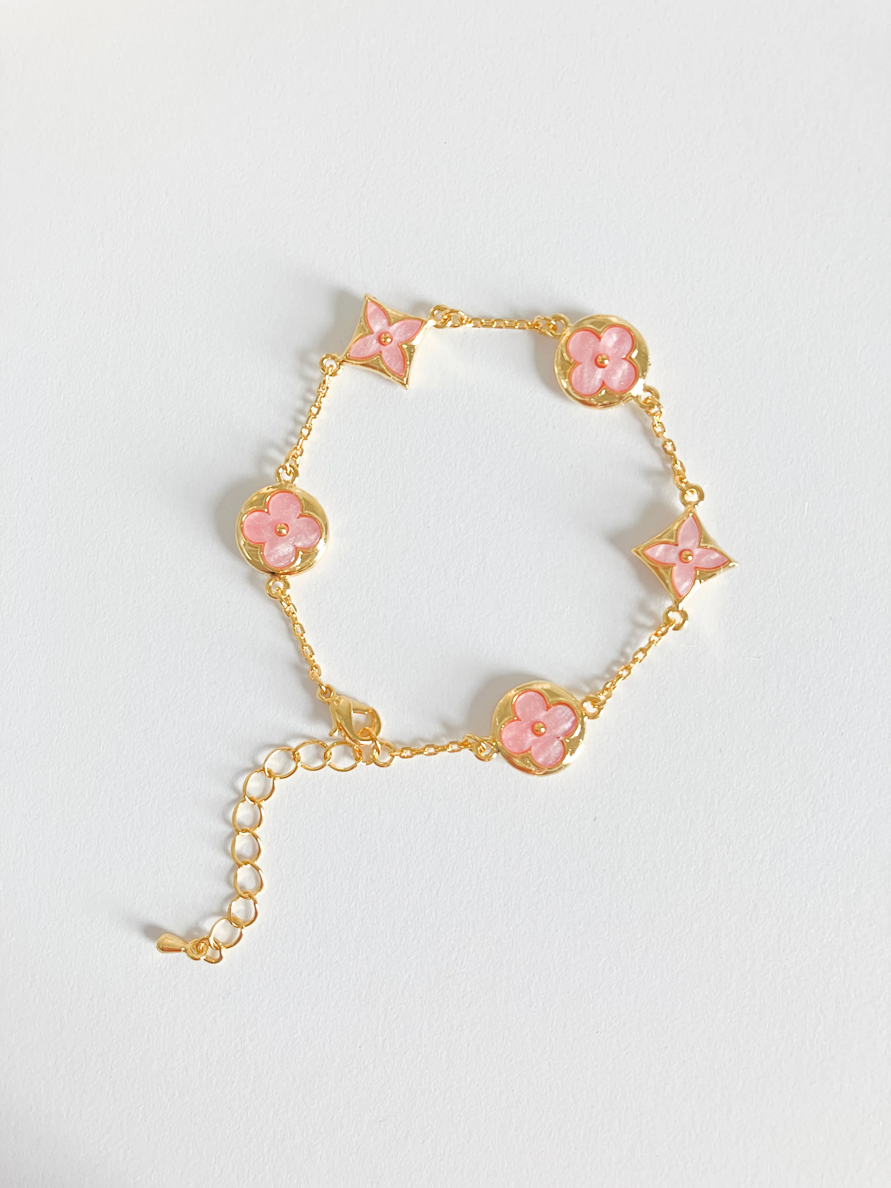 Pink Mother of Pearl Moonflower and Starflower Bracelet